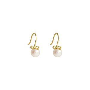 TOMEI Милые серьги с жемчугом и бантиком, желтое золото 585/14K