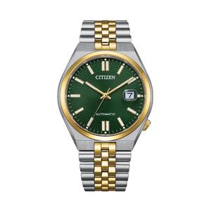 Citizen TSUYOSA 60 Series Автоматические часы с темно-зеленым циферблатом в стиле гильоше и двухцветным браслетом из нержавеющей стали NK0024-54X