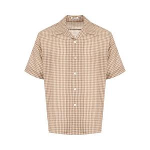 Рубашки и топы Auralee Airy Light Cotton Check Half Sleeved Shirt 'Коричневая клетка гингем'