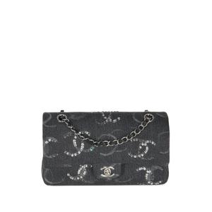 Сумка Denim Sequin CC Classic Double Flap среднего размера