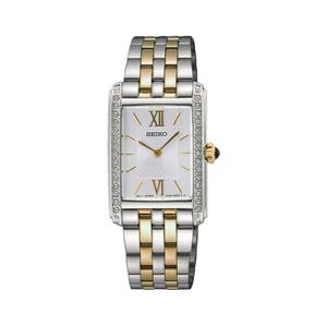 Seiko Lady Classic Collection Часы кварцевые с прямоугольным корпусом, серебристым циферблатом, двухцветным стальным браслетом SWR093P1