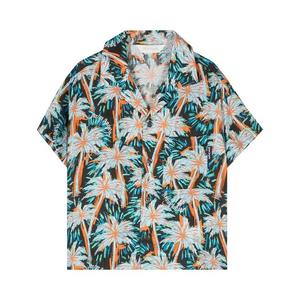 Рубашки на пуговицах Palm Angels Kids All Over Print Palms Bowling Shirt 'Black/Green'