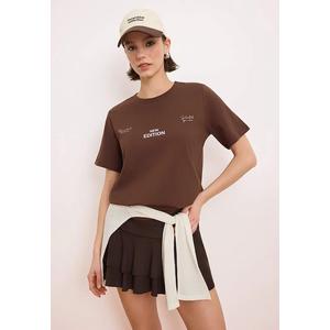 Коричневая футболка с принтом Regular Fit с коротким рукавом 1% хлопок трикотажная Twoss26Ts171