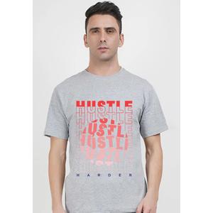 Серая хлопковая футболка свободного кроя с графическим принтом Hustle Harder