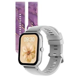 Zalora Специальное предложение - IOS/Android Черные умные часы с 2 резиновыми ремешками (Пурпурный мрамор/Серый)