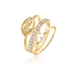 Набор колец для стекинга «Прибрежный» с кристаллами Swarovski® – серебро с позолотой