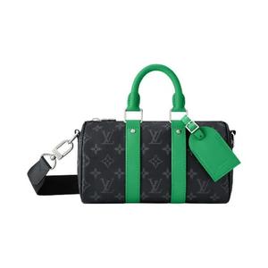Верхние ручки Louis Vuitton Keepall Bandoulière 25 'Черный монограмный холст Eclipse/Бамбуково-зеленый'