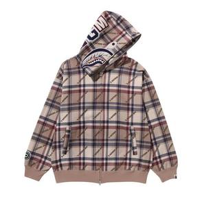Толстовки на молнии BAPE Logo Check Pattern Shark Full Zip Hoodie 'Beige'