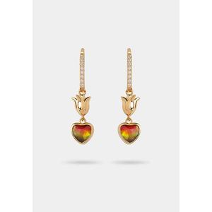 Серьги-капли Amour Fleur с аммолитом 041, покрытые золотом