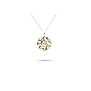 Многогранный кулон из балтийского янтаря с множеством вставок, круглый, серебряный, из стерлингового серебра 925 пробы