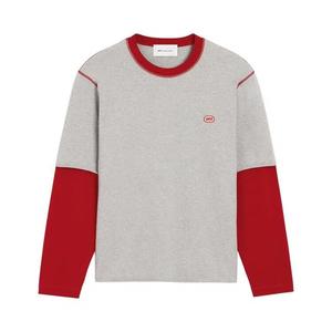 Футболки Ami Grey Double Sleeves Cotton T-Shirt With Ami Patch «Ash Gray Chine/Red»