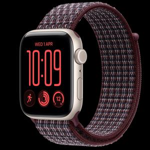 Apple Watch SE 3 44 мм, GPS + Cellular, алюминий, Starlight, ремешок Burgundy Plaid Sport Loop