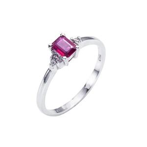 LITZ 18K Белое золото Кольцо с красным сапфиром и бриллиантом XK-SR0373