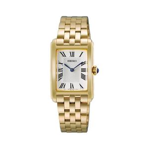 Seiko Essentials Tank Collection прямоугольный корпус, классический белый циферблат, позолоченный нержавеющий браслет HGG001P1