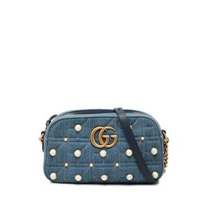 Маленькая сумка через плечо GG Marmont Pearl Studded Denim (2016-2026 годы)
