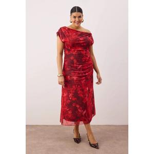 Платье Red-Multicolor Midi Bodycon Tulle Knitted Plus Size Tbbss25Ah00249