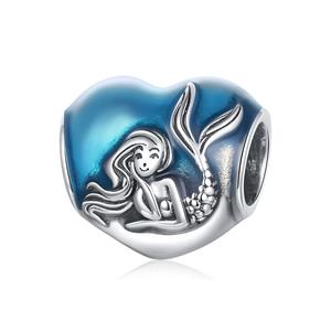 Подвеска Solid 925 Sterling Silver Blue Mermaid Charm