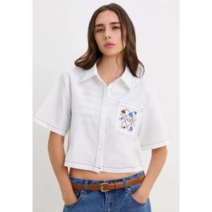 Укороченная рубашка с контрастным швом - White