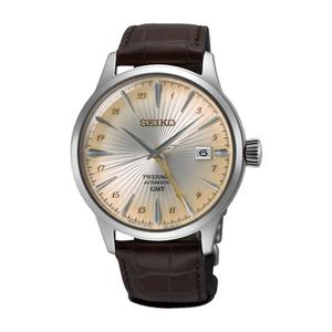 Seiko Presage «Acacia» Cocktail Time GMT градиентный желтый циферблат, коричневый телячий ремешок, механические часы SSK041J1