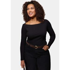 Черная блузка plus size, с круглым вырезом, облегающая, рифленый трикотаж, Tbbaw26Af00093