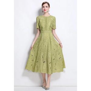 Ретро-платье с высоким круглым вырезом и кружевом CA25070935GR