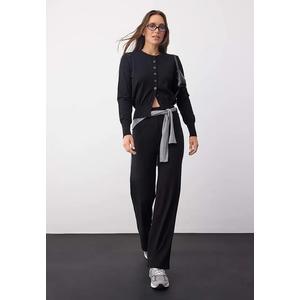 Wardrobe Essentials Черный мерсеризованный трикотажный комплект: кардиган и брюки, верх-низ | Twoaw26Au00003