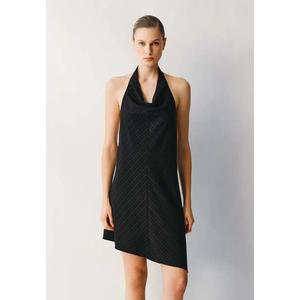 Мини-платье с драпировкой, воротником-капюшоном, халтером, асимметричным подолом и диагональным кроем