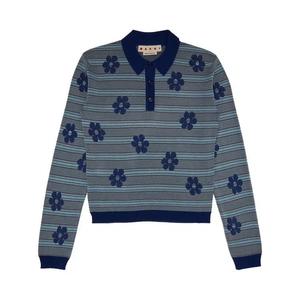 Поло Marni Striped Flowers Long-Sleeve Polo Neck «Мазариновый синий»