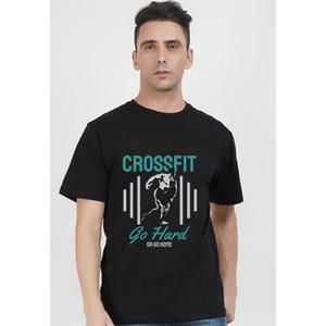 Crossfit черная футболка с коротким рукавом из смеси хлопка с круглым вырезом для тренировок