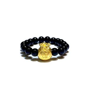 [СПЕЦИАЛЬНОЕ] LITZ 999 (24K) Золотой мешочек удачи с кольцом из черного агата