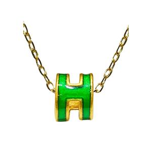 [SPECIAL] LITZ 999 (24K) Золотой H-кулон с цепочкой из серебра 925 с покрытием 14K золота EPC0926-GREEN-SN