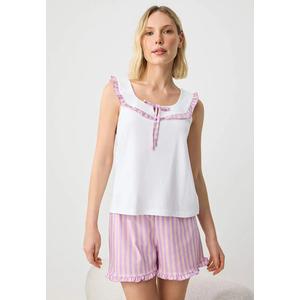 Лиловая пижама из 1% хлопка с полосками, рюшами и воротником, трикотаж Thmss26Pt149