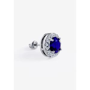 Серьги-гвоздики Vinstella Classic Halo с небесным сапфиром