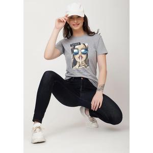 Женская футболка Style Born Graphic Grey Cotton Regular Fit с коротким рукавом и круглым вырезом