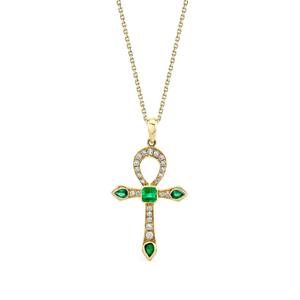 Колье Eternal Ankh из желтого золота с бриллиантами и изумрудами