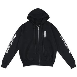 Толстовки на молнии Chrome Hearts Letters Sleeve Fleece Zip Up Hoodie 'Black/White'
