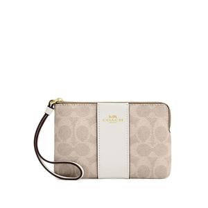 Клатч на молнии Corner Zip Wristlet In Signature Canvas With Stripe - Sand White