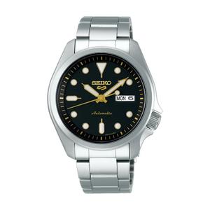 Seiko 5 Sports SKX Series часы с черным циферблатом с эффектом солнечных лучей, золотыми акцентами, стальным браслетом, автоматические SRPE57K1