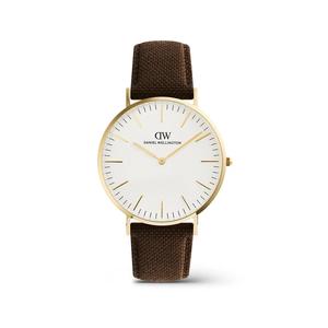 Classic Canvas 40mm Коричневый холст Белое золото - Мужские часы Ремень из нержавеющей стали и ткани Официальные оригинальные DW