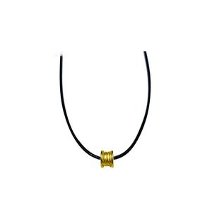[SPECIAL] LITZ 999 (24K) Золотой кулон «Вечная любовь» в виде трубки с кожаным чокером из нержавеющей стали EPC1007-AC