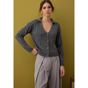 Базовый кардиган из шерсти с воротником-поло антрацитового цвета Wardrobe Essentials | Twoaw26Hi00084