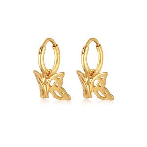 Серьги-кольца с подвеской-бабочкой, филигрань, позолота