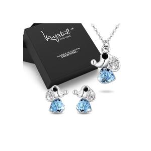Набор колье и серег с милым слоном в коробке, украшенный кристаллами Swarovski - Синий