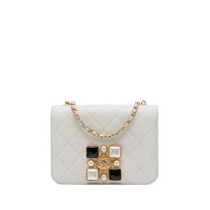 Маленькая сумка через плечо CC Quilted Calfskin Crystal Pearl Full Flap (2020 год)