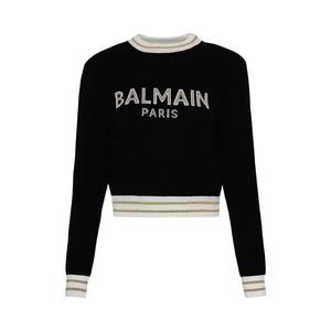 Свитеры Balmain Logo Intarsia Knitted Cropped Jumper «Black/Natural/Gold»