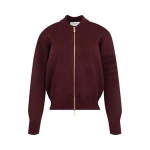Бомберы Thom Browne Milano Stitch Zip Up Bomber Jacket In Merino And Linen W/ Ottoman Stitch 4 Bar Stripe 'Burgundy'
