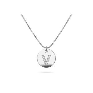 Подвеска-буква Initials Fabulous Alphabet Letter Necklace из белого золота с многослойной сталью - V