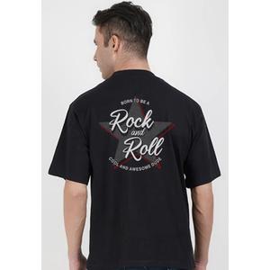 Свободная футболка Oversized Rock And Roll Black Cotton Short Sleeve Crew Neck Relaxed Tee