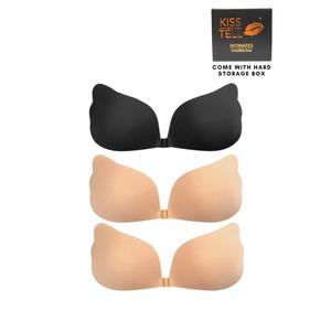 Набор из 3 штук Angel Push Up Nubra: 1 черный и 2 телесных бесшовных невидимых многоразовых самоклеящихся бюстгальтера для свадьбы