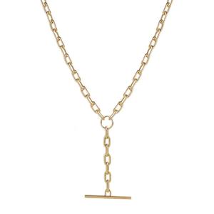 14K GOLD MEDIUM SQUARE OVAL LINK FAUX TOGGLE LARIAT NECKLACE